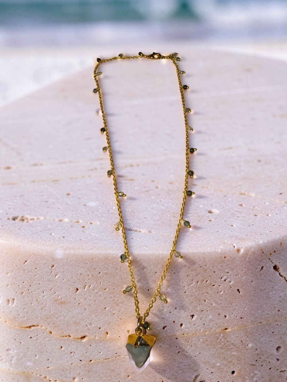 18” Rutile Quartz Rosary chain with raw Aquamarine 🤩